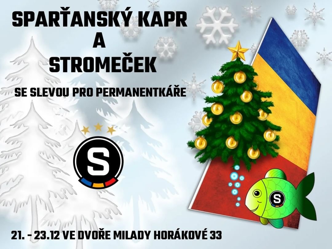 Sparťanský kapr a stromeček - se slevou pro permanentkáře????? Už se stává tradicí prodej kapříků a vánočních stromečků pro Sparťany v ulici Milady Horákové u pražské Letné. Tudíž stejně jako při minulých akcích, tak i letos platí, že po předložení letošní celoroční permanentky na zápasy fotbalového týmu AC SPARTA PRAHA na Letnou, získáte 10% slevu právě na nákup kaprů a vánočních stromečků! Výhod permic jsme si letos užili dost nepravidelně a tak třeba i toto některé z jejich vlastníků potěší. A k tomu třeba i kávu či něco jiného na zahřátí do volátka ? A koledy taky budou! Letos od 21.12. do 23.12. Tak se stavte. Více info v článku na našem webu spartaforever.cz #acsparta #spartaforever #christmas #spartatempo